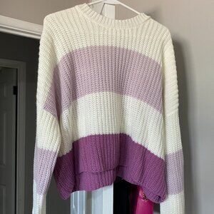 Multicolored large, cropped purple sweater